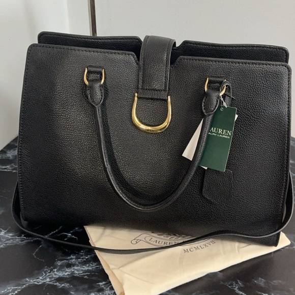 LAUREN RALPH LAUREN Large Bag Leather Black Carryover Laptop Satchel AUTHENTIC - Picture 13 of 16